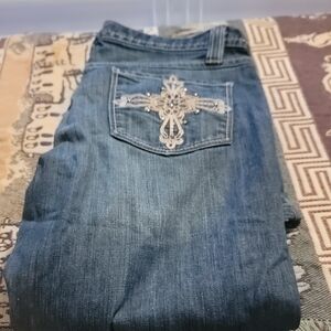 Cruel Girl Blue Boot Cut Jeans with Embellished Pocket
